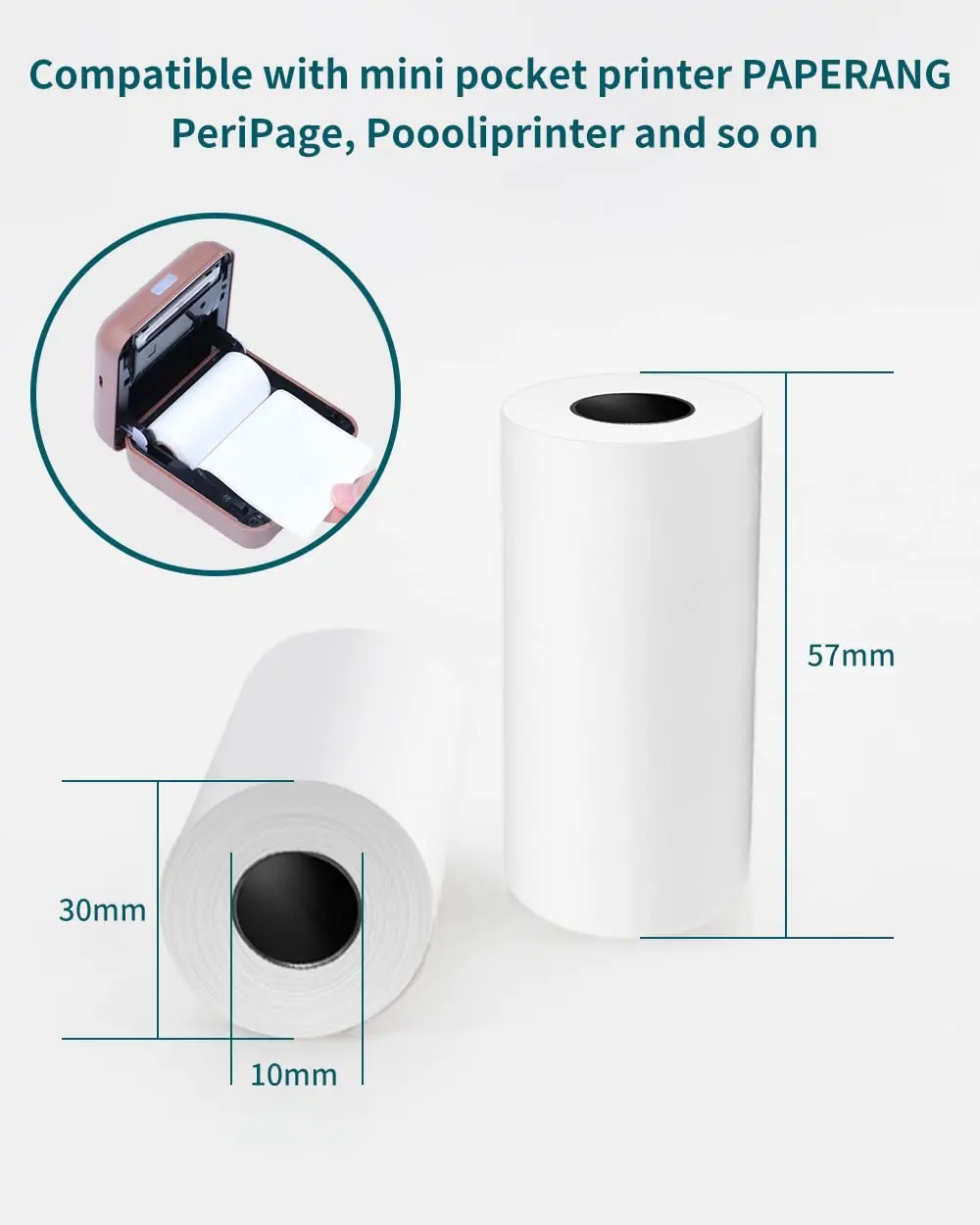 Mini Sticker Printer Thermal Printer Paper 57mm x 30mm for Portable Printer Mini Printer Thermal Paper White Self-Adhesive