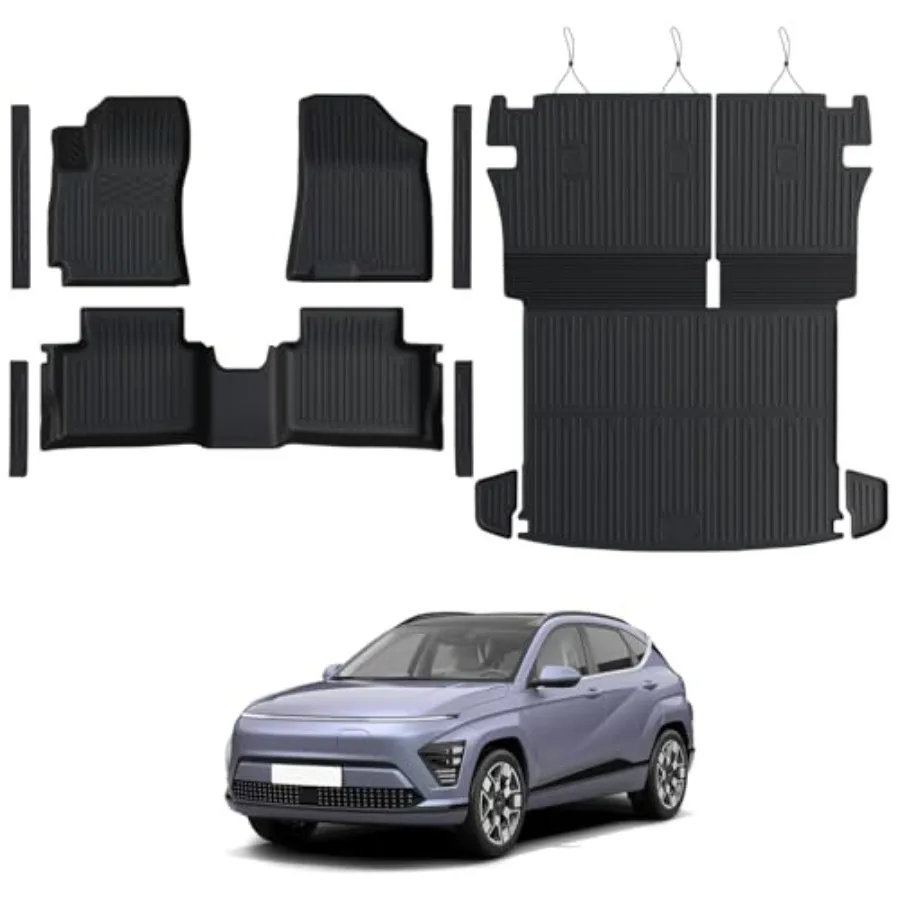 

Floor Mats for Kona Gasoline 2024-2026 All Weather Floor Mats Trunk Cargo Liner with Backrest Protectors and Door Sill Guards