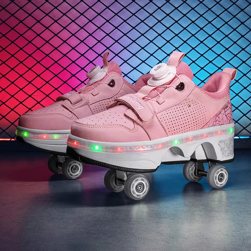 Four-wheeled dual-purpose running shoes Transformer roller skates Women's Men's Parkour roller skates