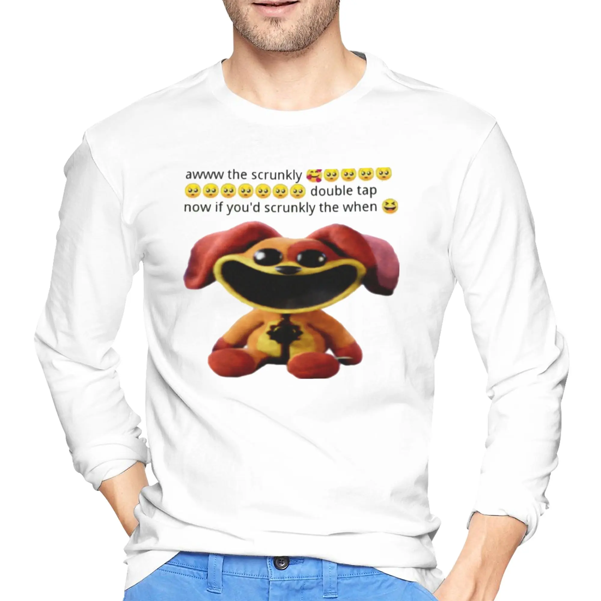 

Smiling Critters scrunkly dogday Men's Long Sleeved T-shirt Breathable Round Neck T shirts Spring and Autumn Men tops