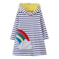 Jumping Meters 2-7T New Arrival Unicorn Princess Hooded Dress for Autumn Winter Stripe Fashion Children Cotton Clothing Baby