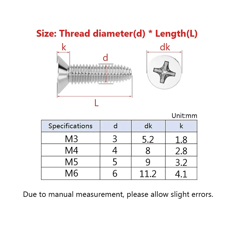 304 Stainless Steel M3 M4 M5 M6 Phillips Cross Countersunk Flat Trilobular Thread Forming Screws GB6561