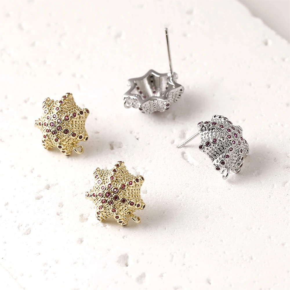 

2 PCS Brass Coated Gold Zircon Inlay Cute Starfish with Hanging Earrings DIY Jewelry Making Semi-finished Product Accessories