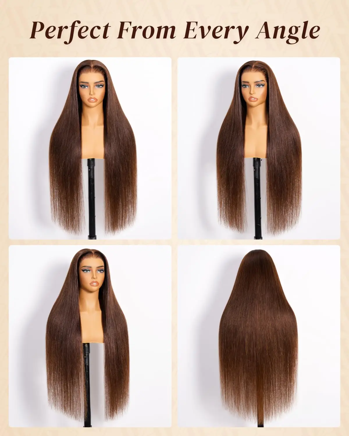 密度220のチョコレートブラウンストレート人毛ウィッグ、13x6 HD透明レースフロント人毛ウィッグ、女性用ブラジリアンヘアウィッグ