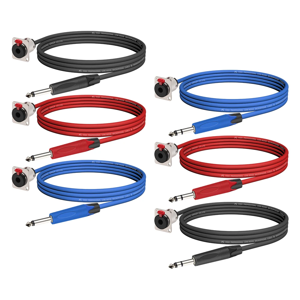 Prise mâle TS/TRS vers type D, 6.35mm, femelle, montage sur panneau, prise micro, connecteur de passage, rallonge audio, câble blindé, 6.35mm