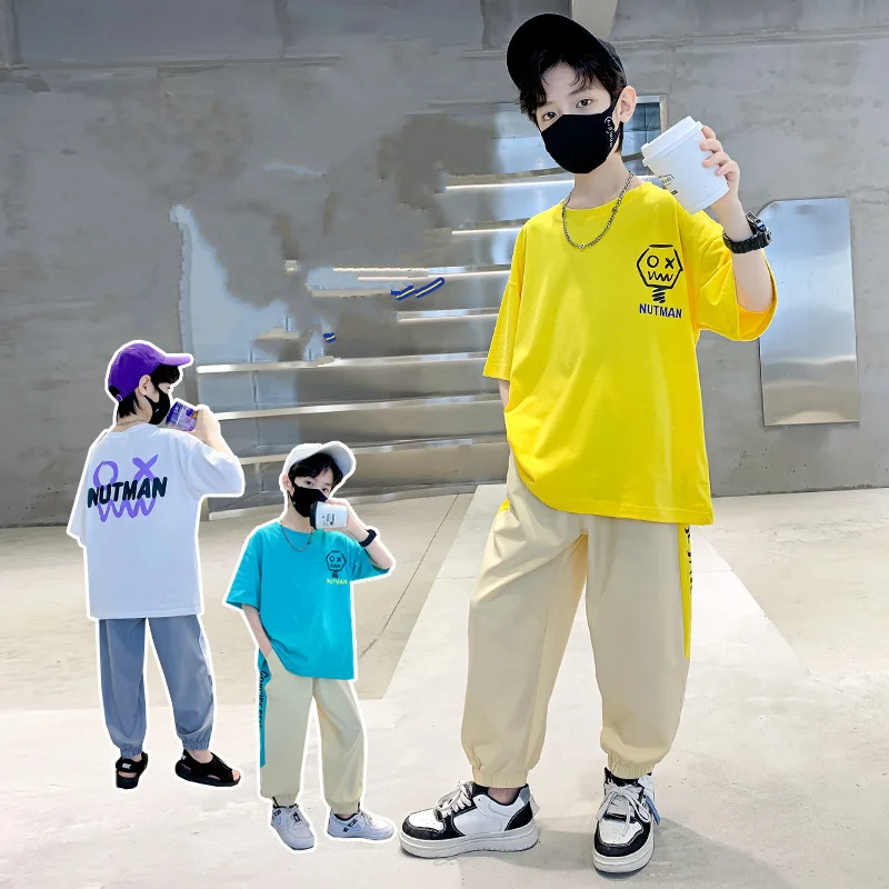 Hot Sale Summer Boys Clothes Set Kids Sport Short Sleeve T-shirt + Pants 2 Pieces Suit Teenage Child Outfits For 5 6 8 10 12 14Y