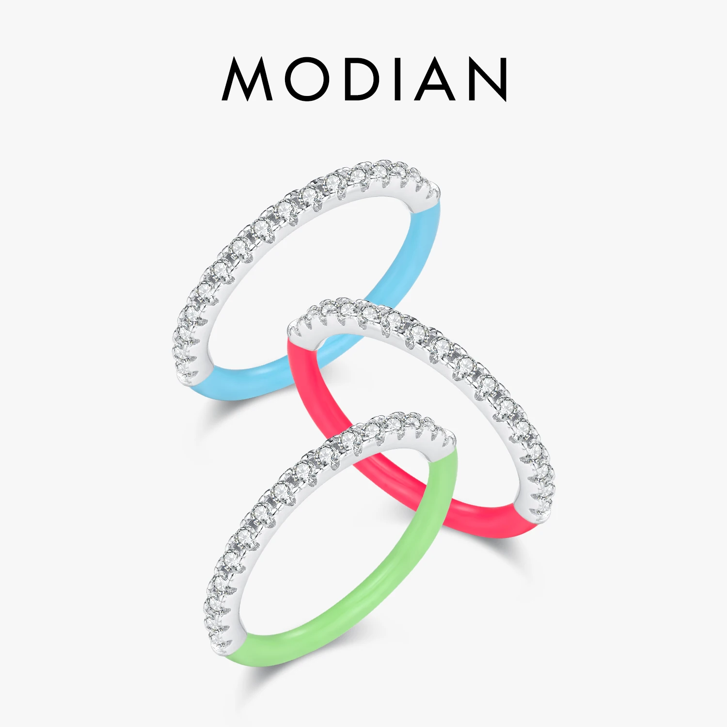 MODIAN 925 Sterling Silver Red & Blue & Green Enamel Process Stackable Ring Trendy Rings For Women Party Fine Jewelry Gifts