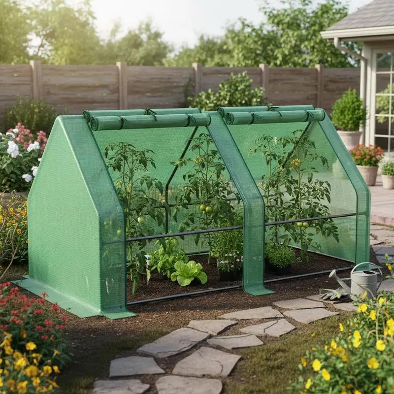 

Mini Small Greenhouse with Steel Frame & PE Cover & Zippered Window Poly tunnel Steeple for Plants Vegetables, 180 x 90x 90cm