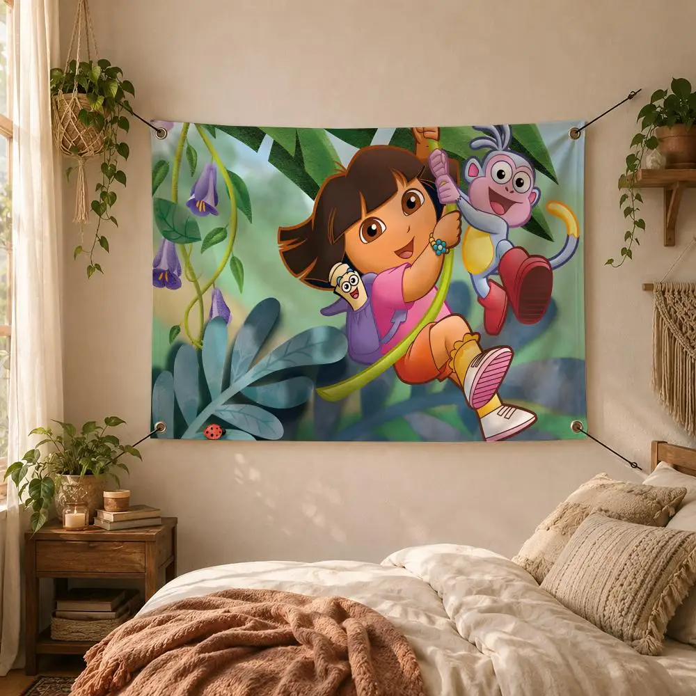 Cartoon Kids Dora the Explorer Flags Decorative Flag Banner for Outdoor Garden Yard Camping Party Home Wall Hanging Decor