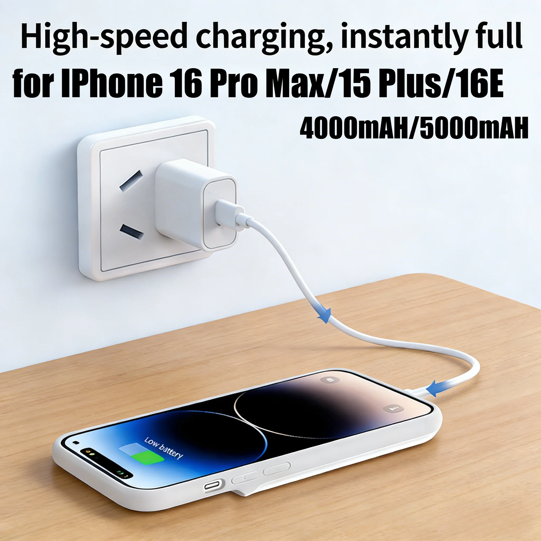 5000mAh Slim Magnetic Power Bank Case for IPhone 16 Pro Max/15 Plus/16E - Portable Charging Cover with LED Display