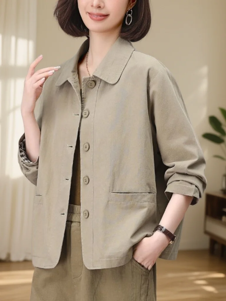 Fashionable Casual Women's Spring Autumn Jacket Loose Fit Stylish Trendy Versatile Lightweight Long Sleeve Short Coat