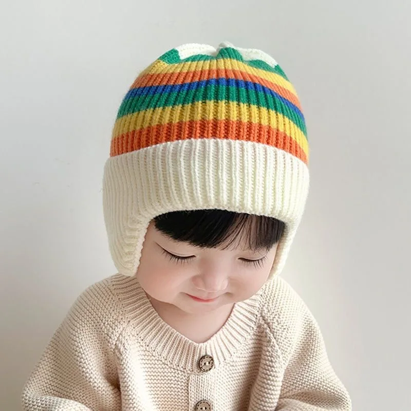 0-1 Years Old(0-12 Month) Baby Boys Girls Hats Winter Warm Knitted Beanie Caps with Earflap for Children Kids Outdoor Hats 2