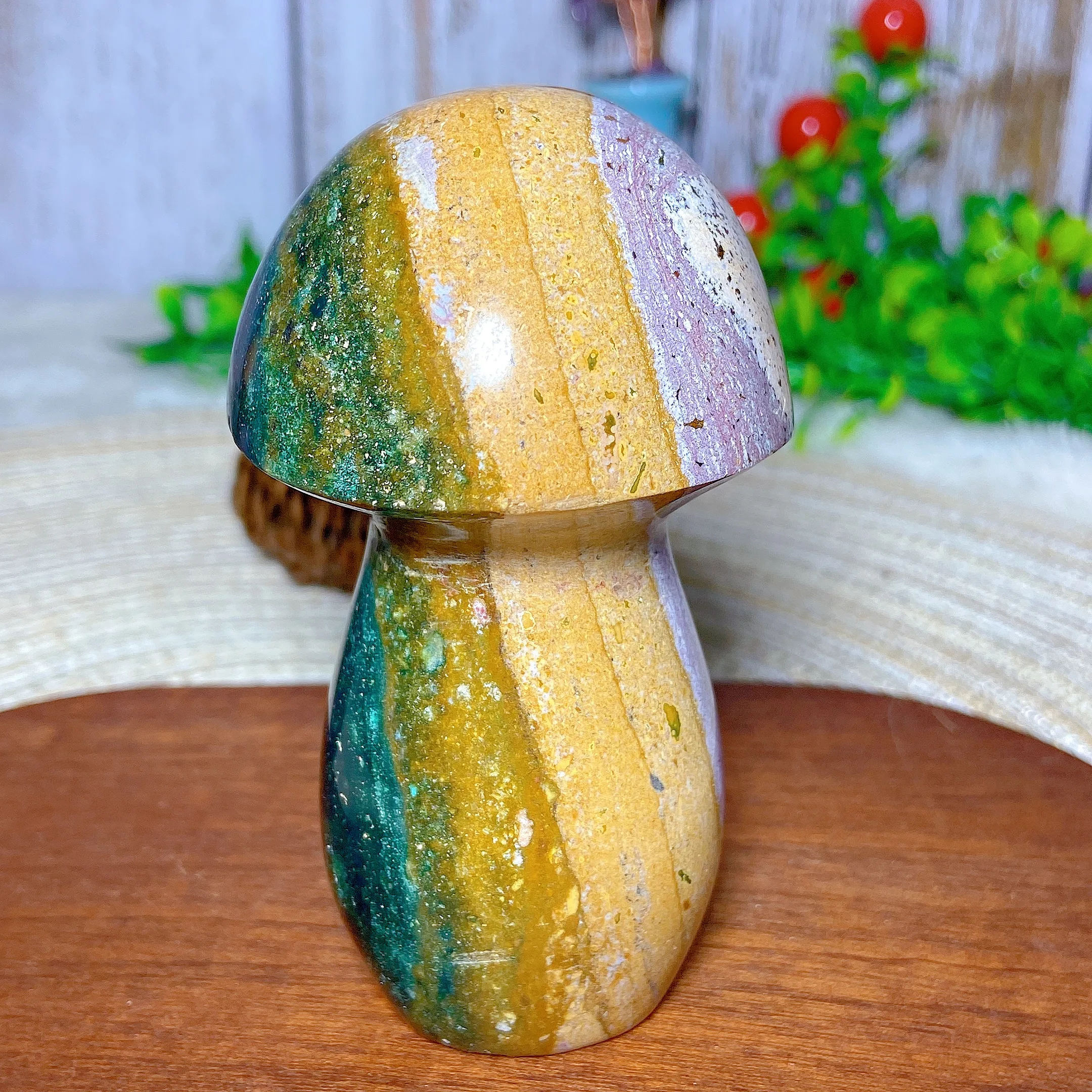 Natural Crystal Ocean Jasper Mushroom Carving Druzy Geode Gemstone Reiki Home Decorations Colorful Mineral Energy Gift Ore