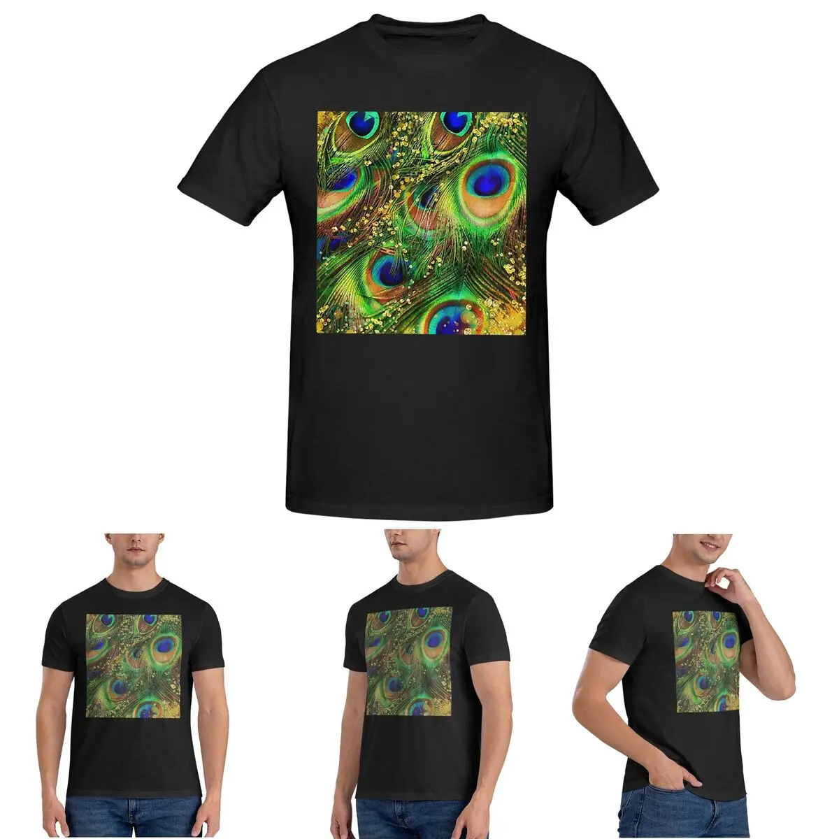 

Мужская футболка с павлиньими перьями, хлопковые футболки большого размера, мужские футболки с коротким круглым вырезом, летняя одежда, топы, S-6XL