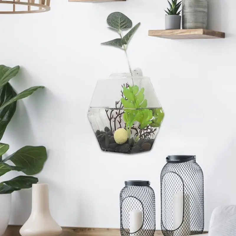 Glass Wall Planter Hexagon Wall Hanging Glass Flower Bud Vase Glass Planter Plant Terrarium lower Vases Home Office Decorations