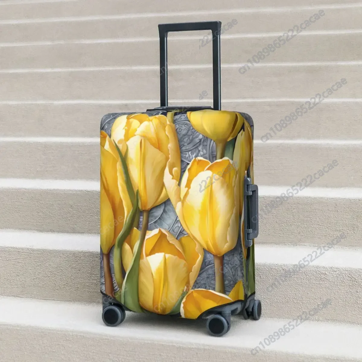 Yellow Tulip Flower Suitcase Cover Watercolor Plant Business Protection Holiday Elastic Luggage Supplies