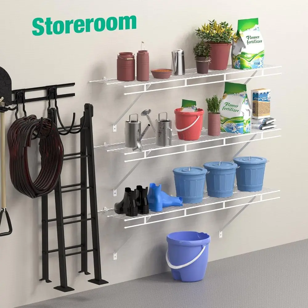 Closet Shelves Wall Mounted 4-Pack, 4 t x 12in White Wire Shelving or Laundry Room, Closet, Basement Organization and Storage
