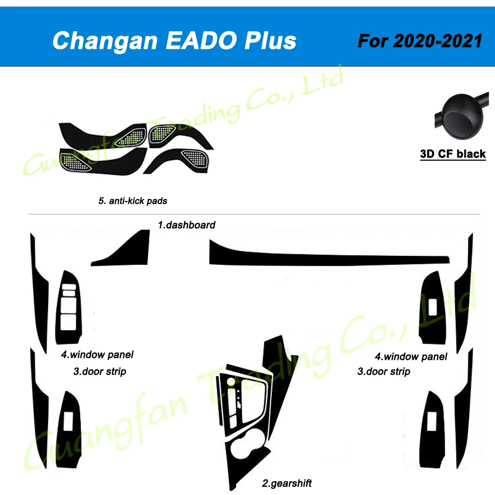 For Changan EADO Plus 2020-2021 Interior Central Control Panel Door Handle Carbon Fiber Stickers Decals Car styling Accessorie