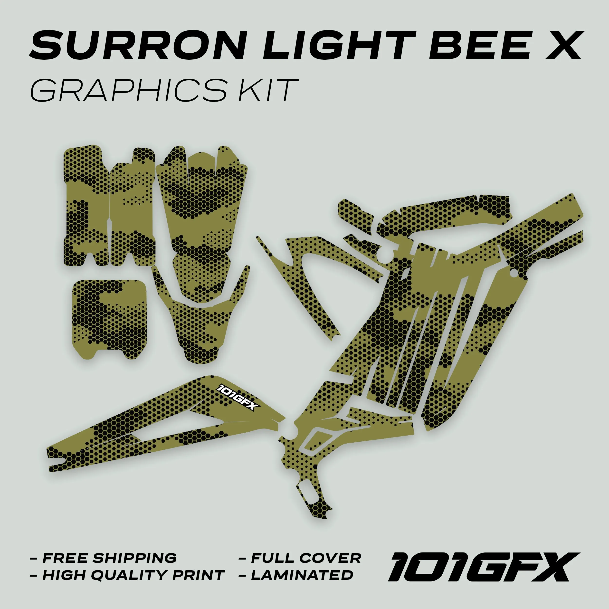 Graphics Kit HEXOCAM OLIVE Stickers  Honeycomb Cams Camouflage Hexagon Style Laminated Sur-Ron L1E eBike For Surron Light Bee X