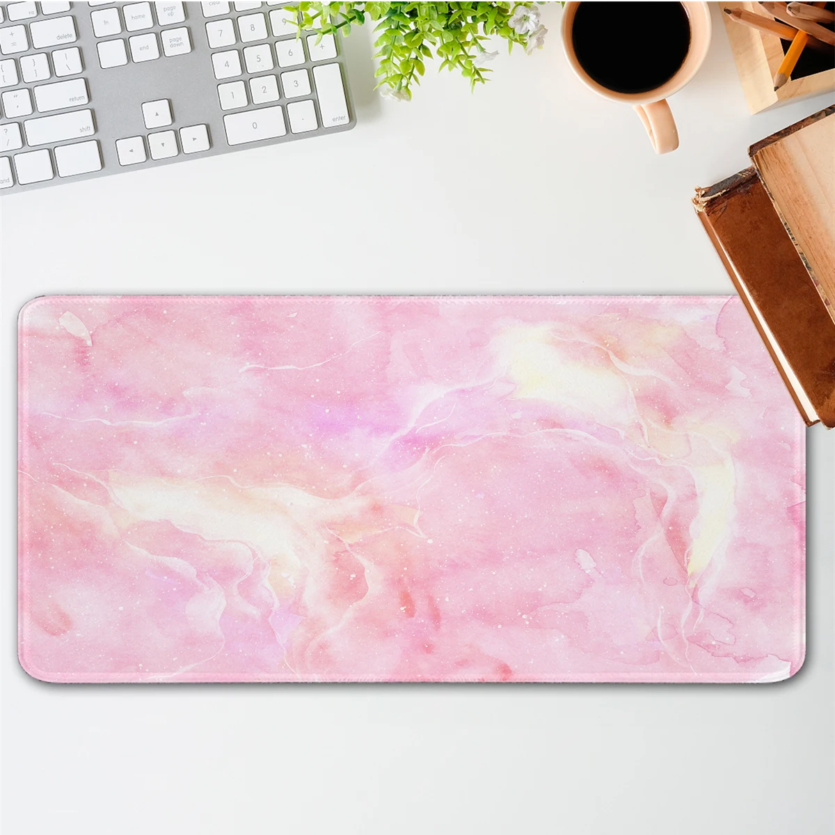 Pink Mouse Pad Marbling Game Mousepad Large Gaming Desk Pad XXL PC Computer Desk Mat Cute Office Mat for Women