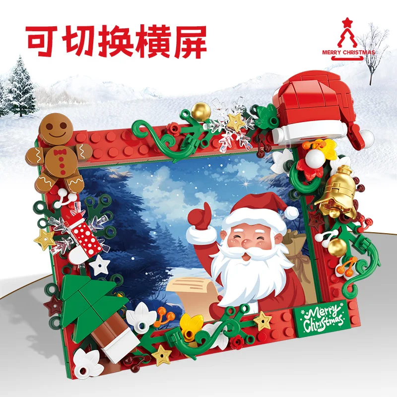 الإبداع قرية الشتاء عيد الميلاد سانتا كلوز نموذج اللبنات الطوب لعب الاطفال هدية الكريسماس
