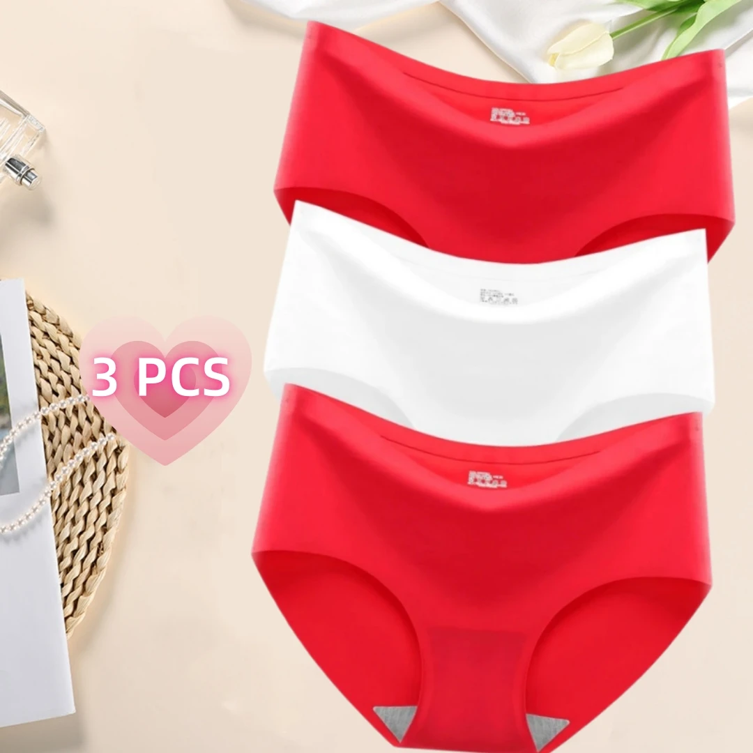 Women's Ice Silk Underwear Traceless One-piece Underwear Mid-waist Sexy Women's Underwear Fit Briefs 3 Pieces Asian Size