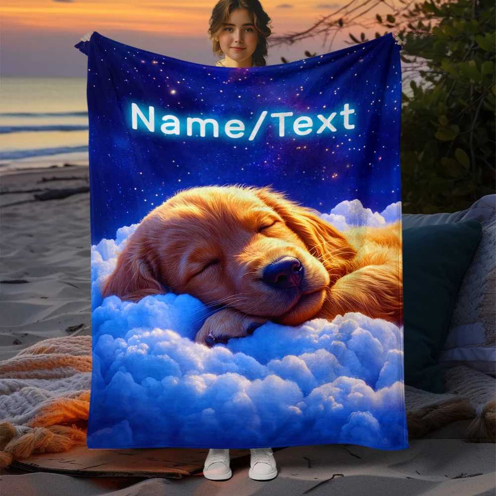 Cute Dog Sleeping in Clouds Blanket Throw Starry Sky Pet Lover Decor Cozy Fleece Blanket Gift for Dog Owner Mom Grandma Keepsake