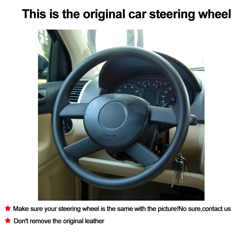 Hand Sewing Car Steering Wheel Cover Wrap For Volkswagen VW Polo IV 2001 - 2009 Touran I 2003 - 2006 Braid On Steering Wheel