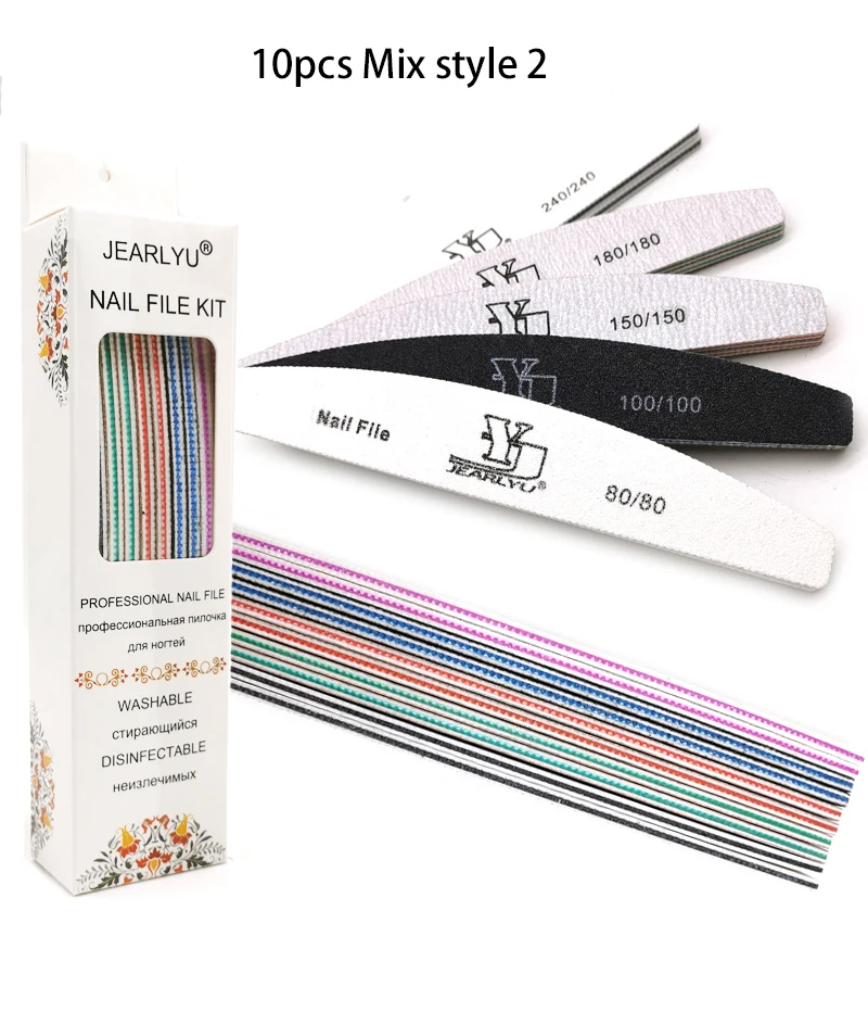 10 unids/caja juego de limas de esmalte de uñas profesional 80 100 150 180 240 lima de uñas estilo Luna manicura Limas de uñas herramientas de tampón