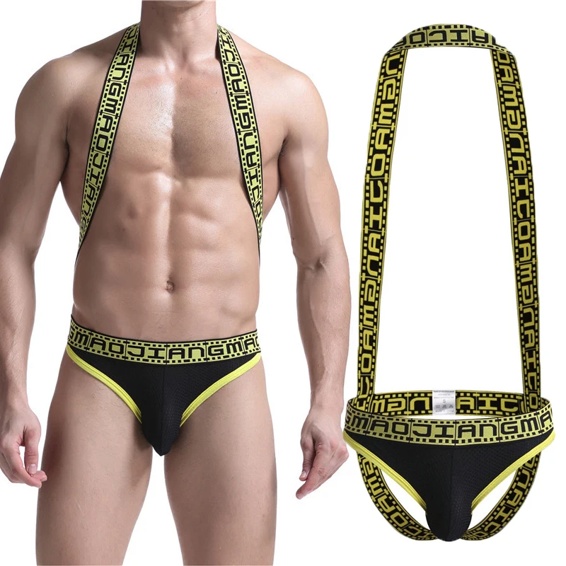 

Sexy Men Undershirts Jockstrap Mesh Jumpsuit Leotard Wrestling Singlet Bodysuits Sports One-piece Exotic Underwear Gay Sleepwear
