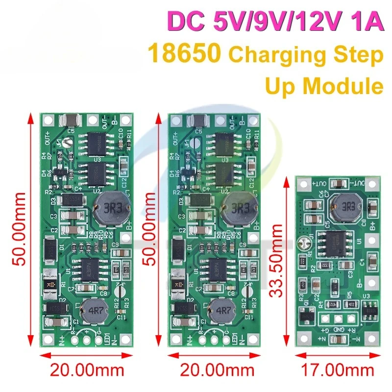 Módulo de reforço de carregamento, dc 5v-12v a 9v/12v para bateria de lítio 18650, conversor de proteção de tensão, descarga de carga