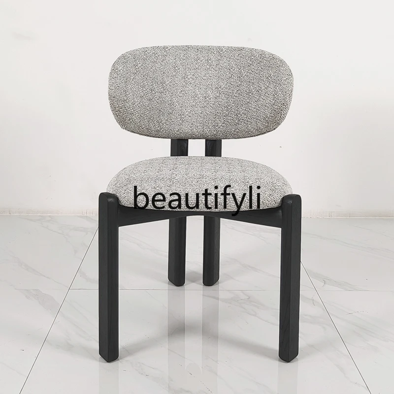 

Nordic solid wood fabric dining chair household Italian minimalist French antique ash wood dressing chair