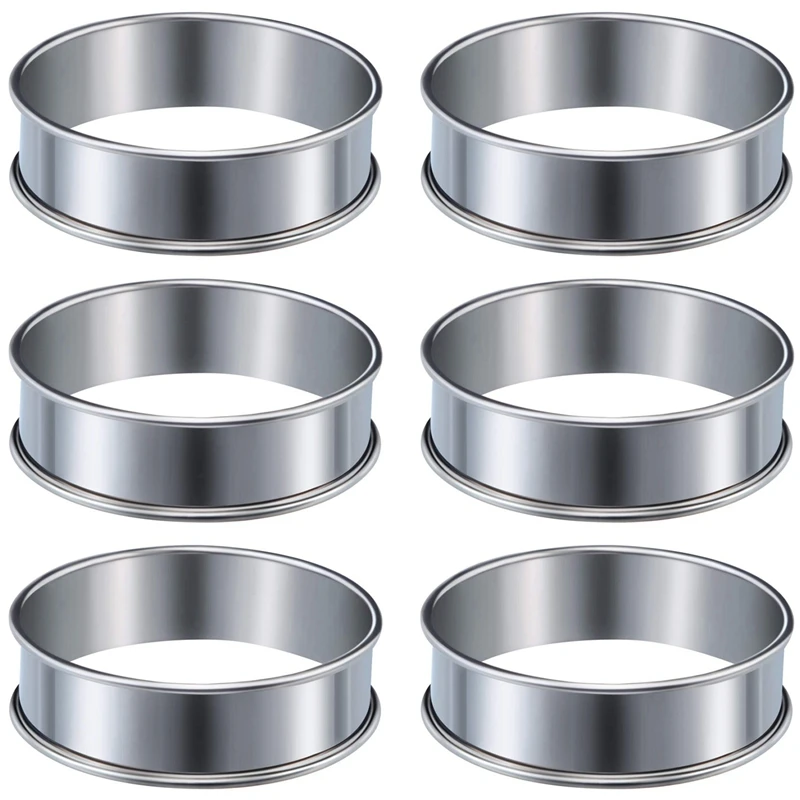 6 Pieces Muffin Tart Rings Double Rolled Tart Ring Stainless Steel Muffin Rings Metal Round Ring Mold for Food Making