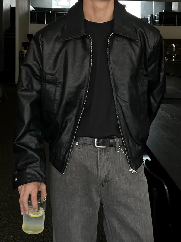 

Мужская куртка TANGZ Studio из черной искусственной кожи, укороченная, в байкерском стиле, на молнии, осенняя, модная, повседневная, молодежный дизайн, городской стиль