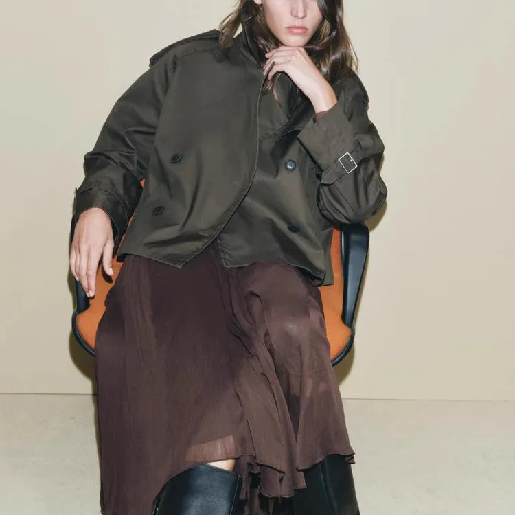 سترة قصيرة فضفاضة بتصميم عصري جديد للربيع، ملابس نسائية بأكمام طويلة وياقة مقلوبة، ملابس خارجية من ألياف البوليستر #5