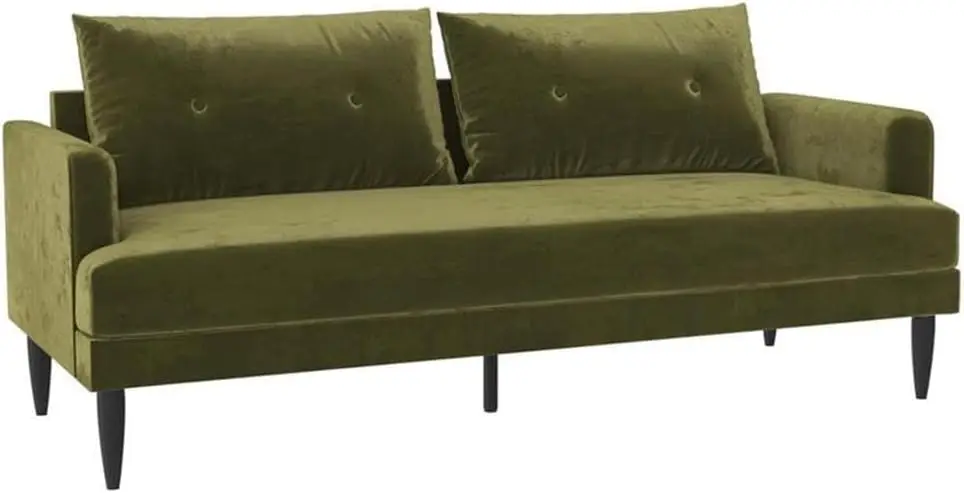 Sofa do salonu z poduszką, nowoczesne meble do salonu w stylu vintage z połowy stulecia, aksamit w kolorze oliwkowo-zielonym