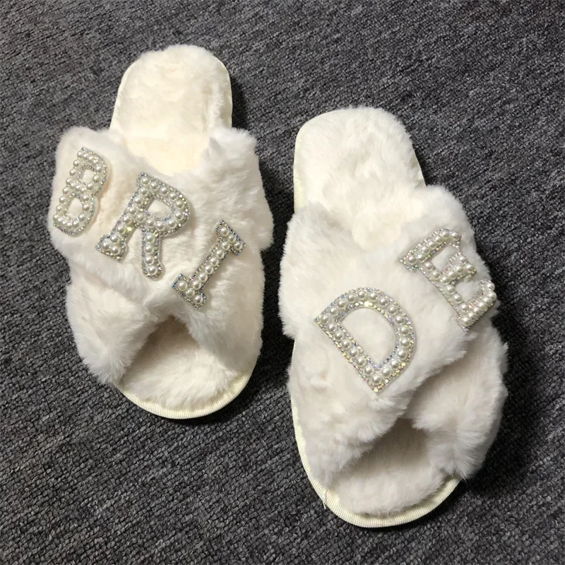 Plush Slippers Bride Honeymoon Shower Shoes Creative Bridesmaid Romantic Gifts Wedding Supplies Wedding Photo Props