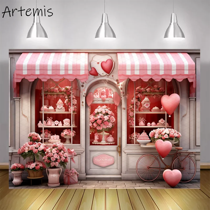 Valentine's Day Background Romantic Love Rose Bouquet Window Love Balloon Children's Birthday Portrait Backdrop Photo Studio