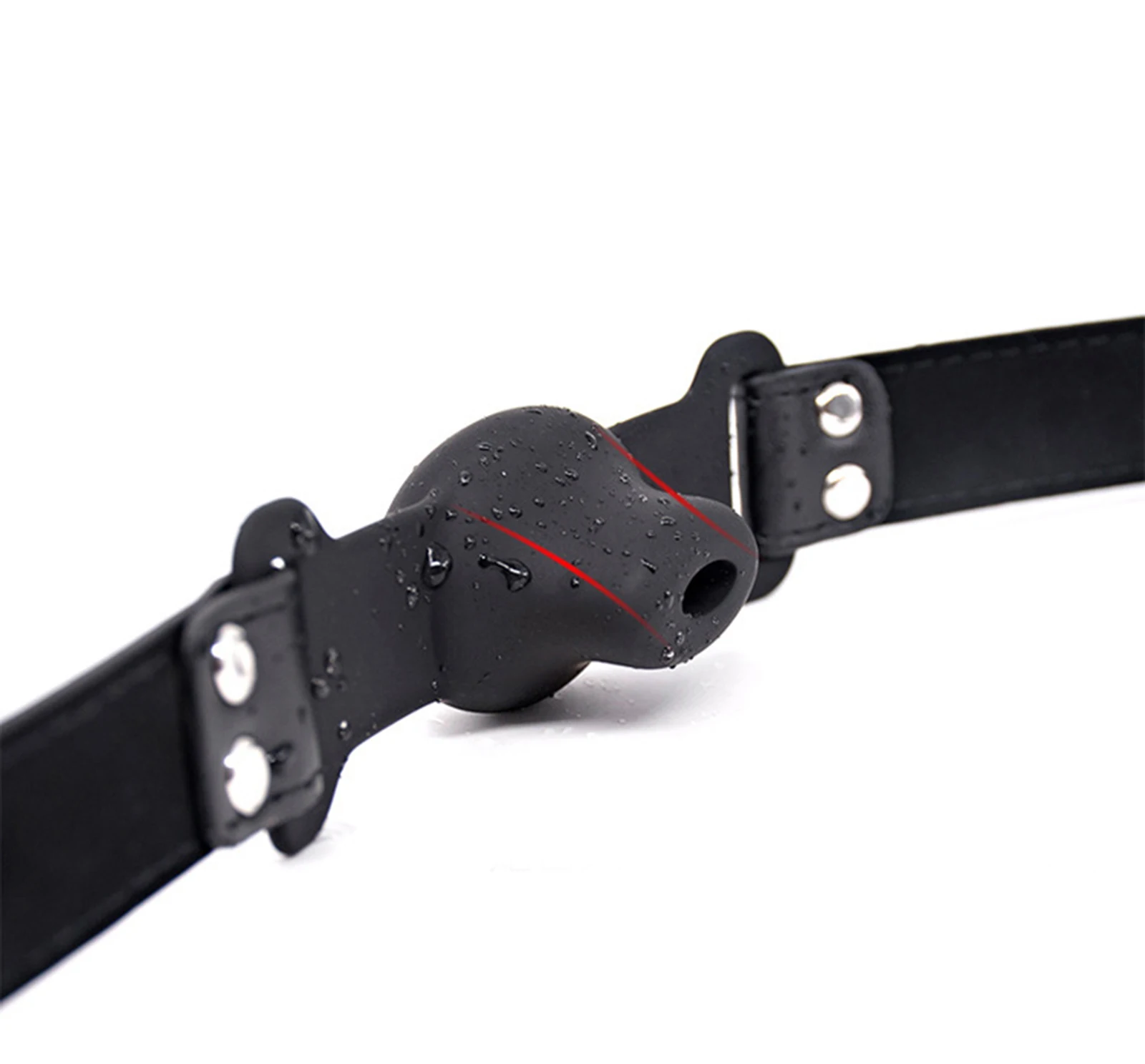 LILUPLAY متعة سيليكون الفم الكمامة تصميم جوفاء مع اللعاب المتدفقة الجلود المعبرة الكرة SM معاقبة القسري افتتاح الفم BDSM