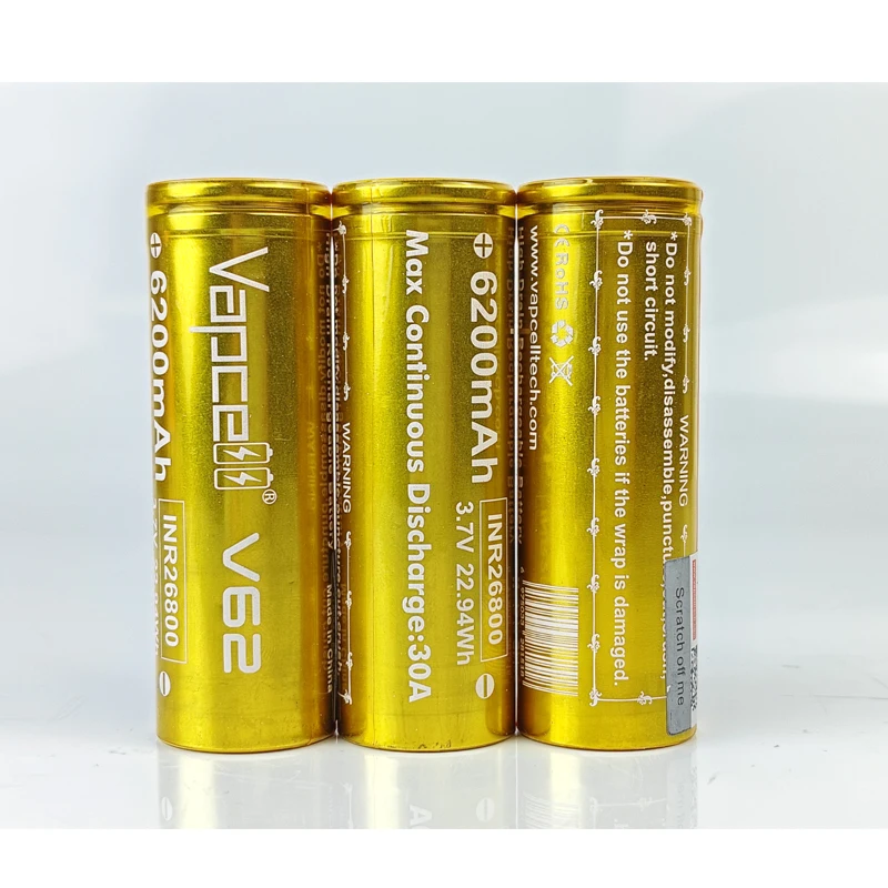 1-6 قطعة Vapcell INR26800 V62 6200mah 30A 3.7 فولت بطارية ليثيوم أيون 26800 قدرة عالية بطارية قابلة للشحن لمصباح يدوي