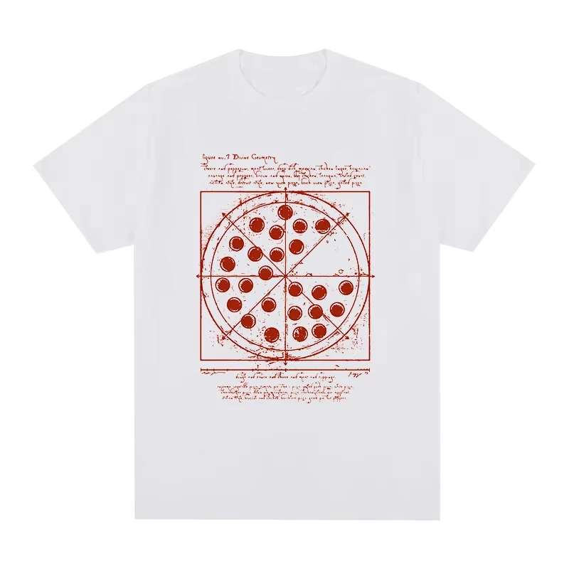 2026 Summer Men's Vitruvian Pizza Skull Graphic Tee, Cotton Streetwear, Casual Short Sleeve Art Parody Top for Men