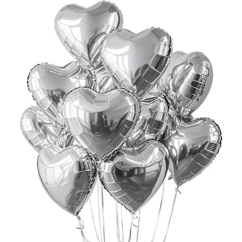 10pcs 10-Inch Silvery Heart Balloon Set Camping Theme Party Decorations for Graduation Bridal Gifts and Wedding Birthday Parties