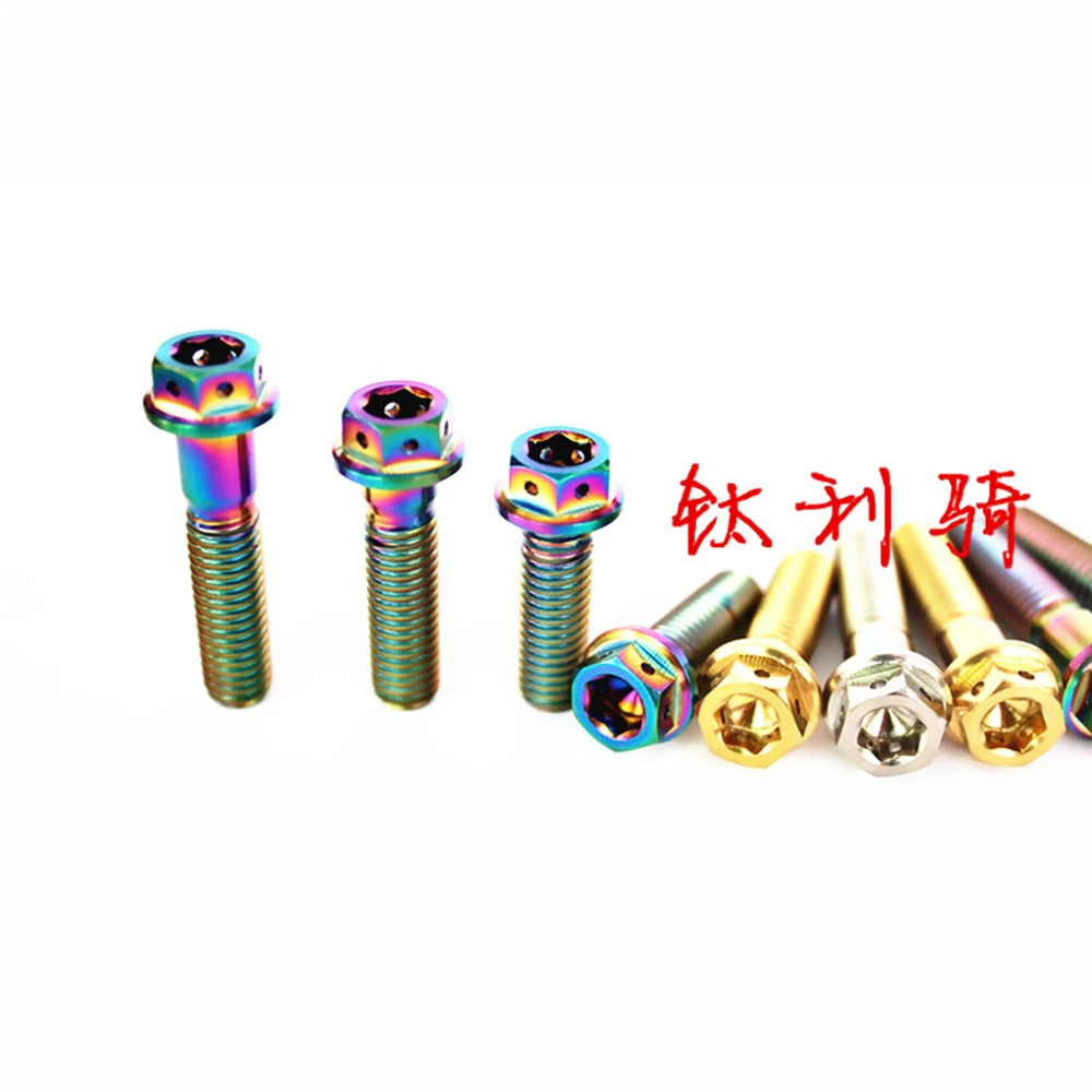 M6 Pitch 1mm 10 15 20 25 30 35 40mm GR5 Ti/Golden/Rainbow Titanium Alloy Motorcyle Calipers Cover Hollow Hex Allen Flange Bolts