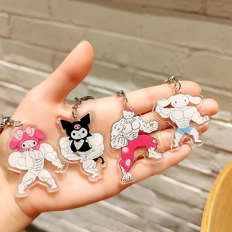 

Funny Muscle Keychain Anime Hello Kittys Kawaii Girls Keychain Fitness Macho My Melodys Backpack Couple Pendant Toy Gift