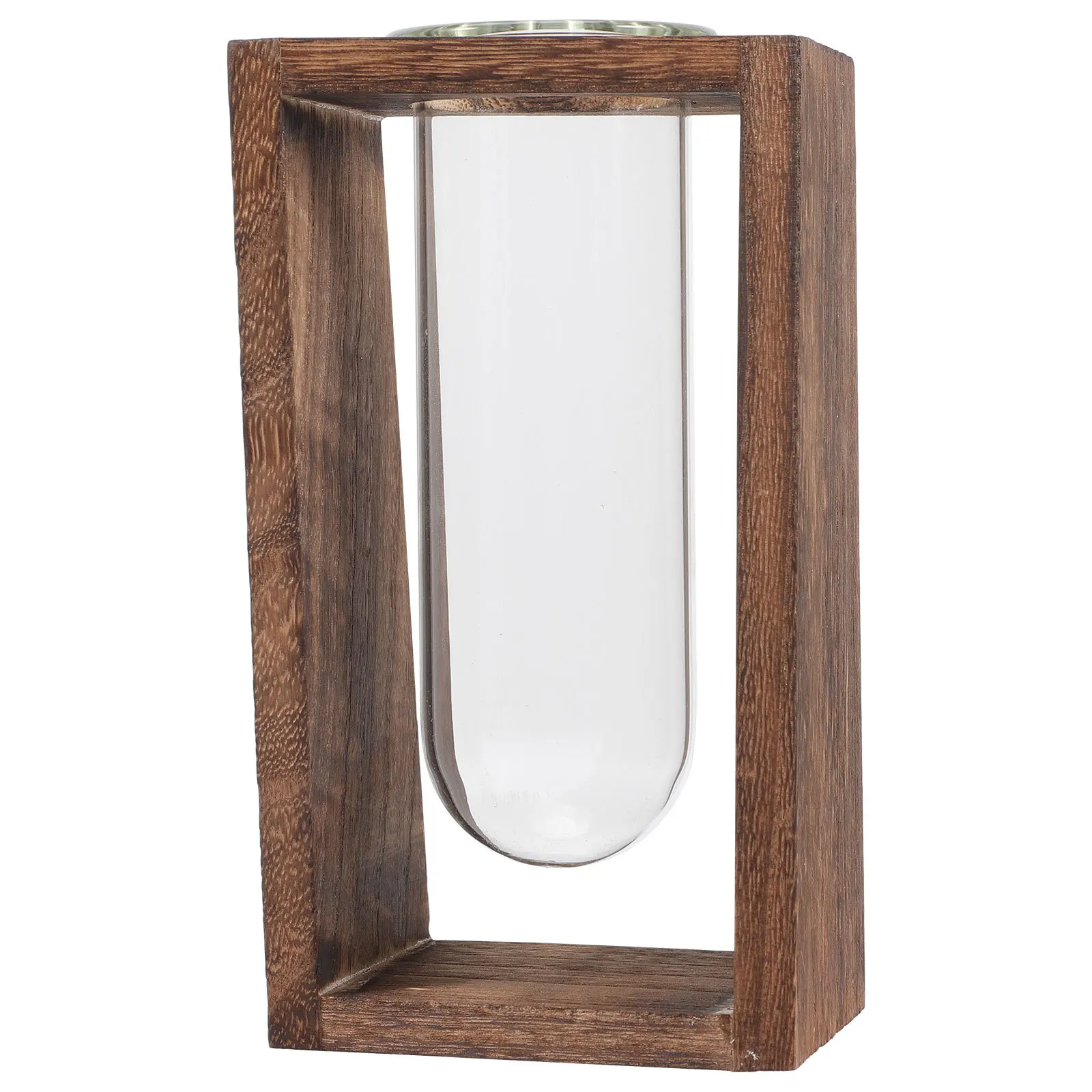 

Glass Vase Hydroponic Plant Test Tube Planter with Wood Rack Clear Glass Desk Propagation Station Indoor Decoration
