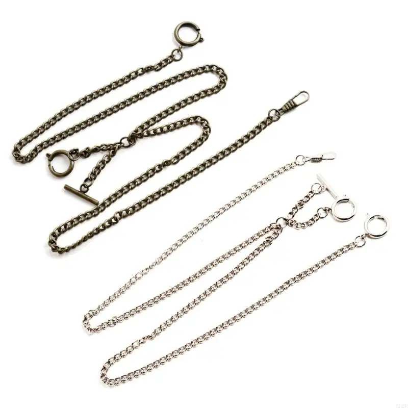 A52E Pocket Watch Chain Double Albert Chain Classic T-Bar Watch Chain Link Keychain with Spring Rings Clasp T-Bar for Men