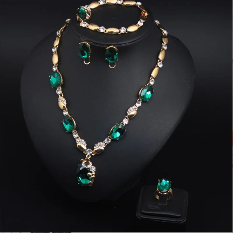 Fashion imitation emerald jewellery necklace set bridal high grade alloy jewellery set of four