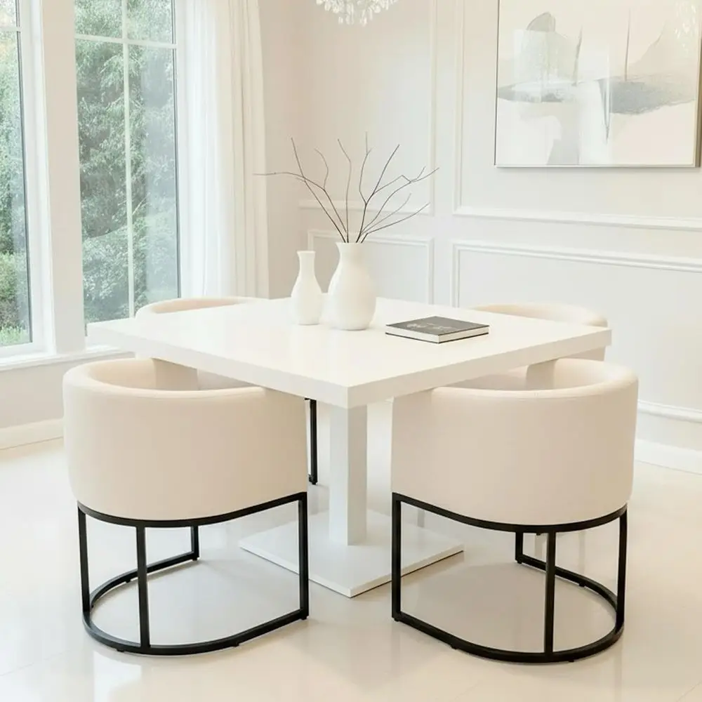 

Upholstered Dining Chairs Set of 4, Modern Linen Chairs with Arms, 18.5 Wide, Suitable for Kitchen & Dining Rooms, Cream with Bl