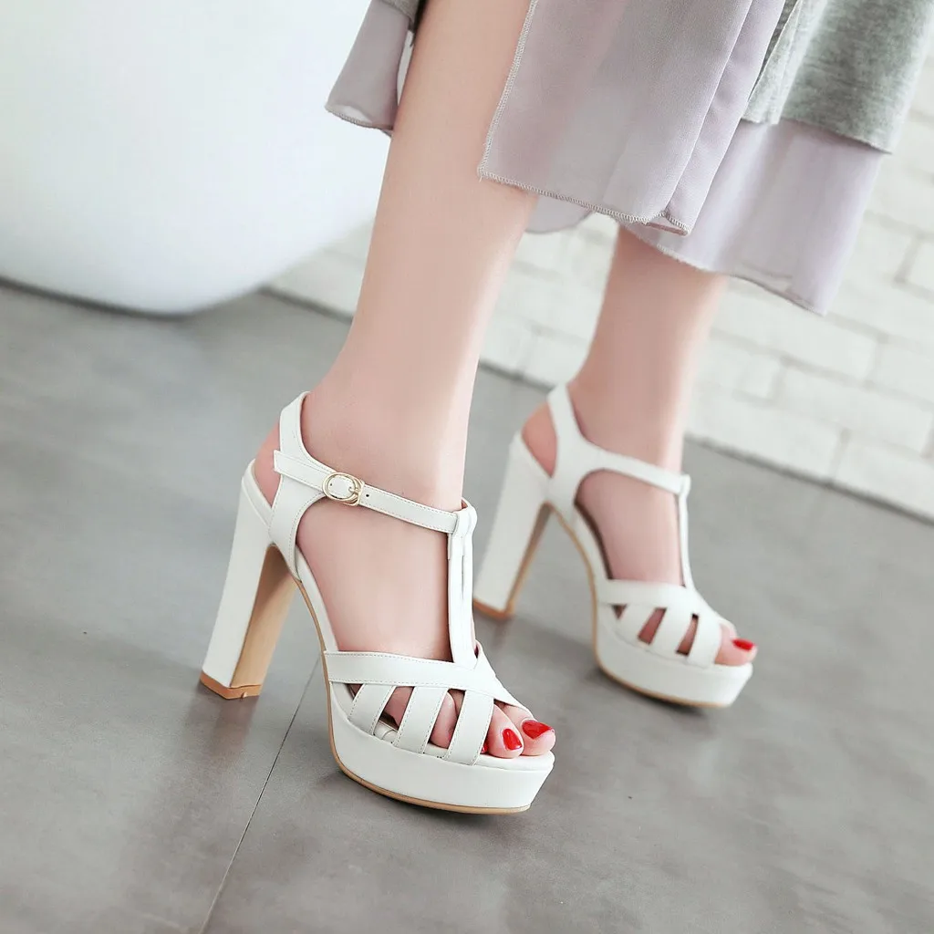White Pink Women Platform Sandals Super High Heels Beige Black PU Casual Party Office Double T-strap Summer Lady Gladiator Shoes