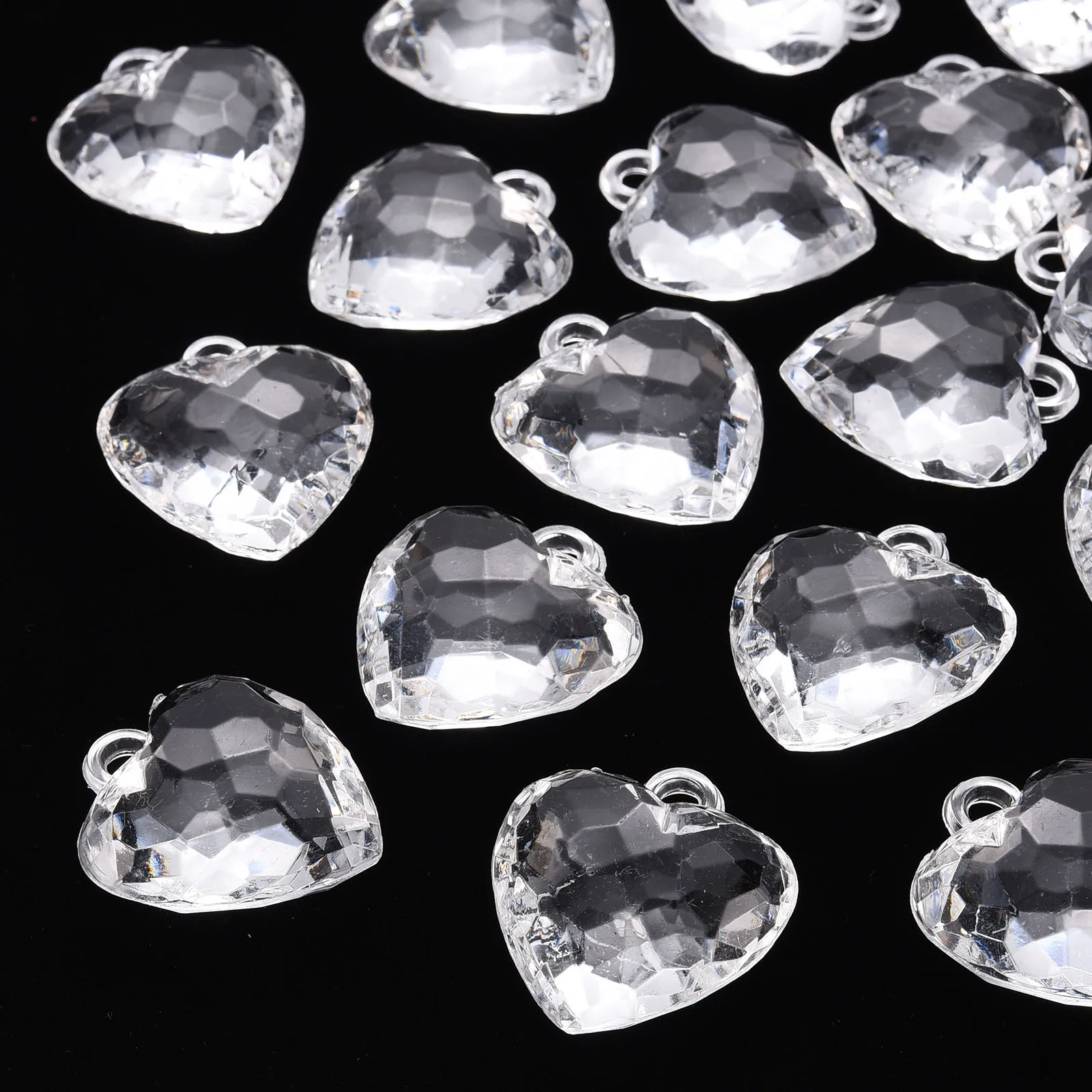 500g Heart Shape Transparent Acrylic Pendants Multicolor Faceted Charms for Jewelry Making DIY Bracelet Necklace about 90pcs